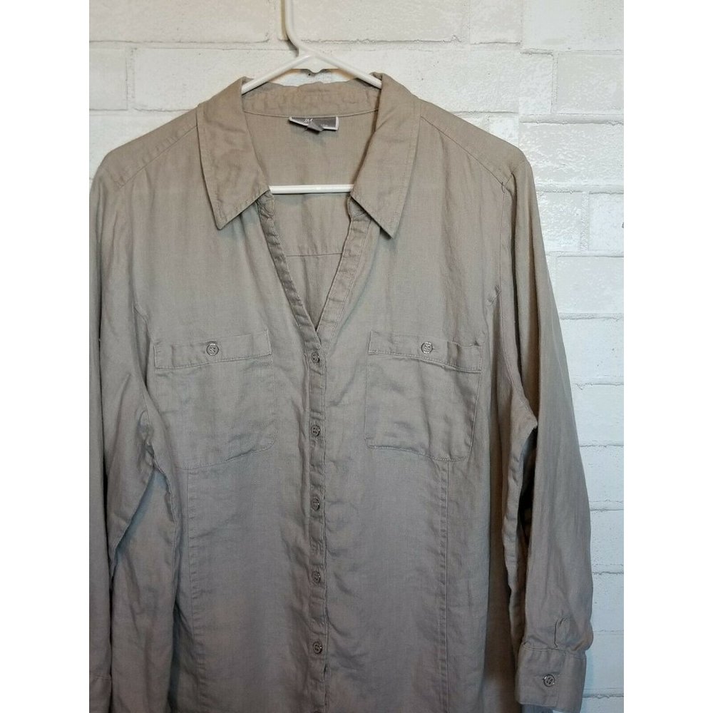 Jm Collection Womans Plus 100% Linen Button Down - image 2